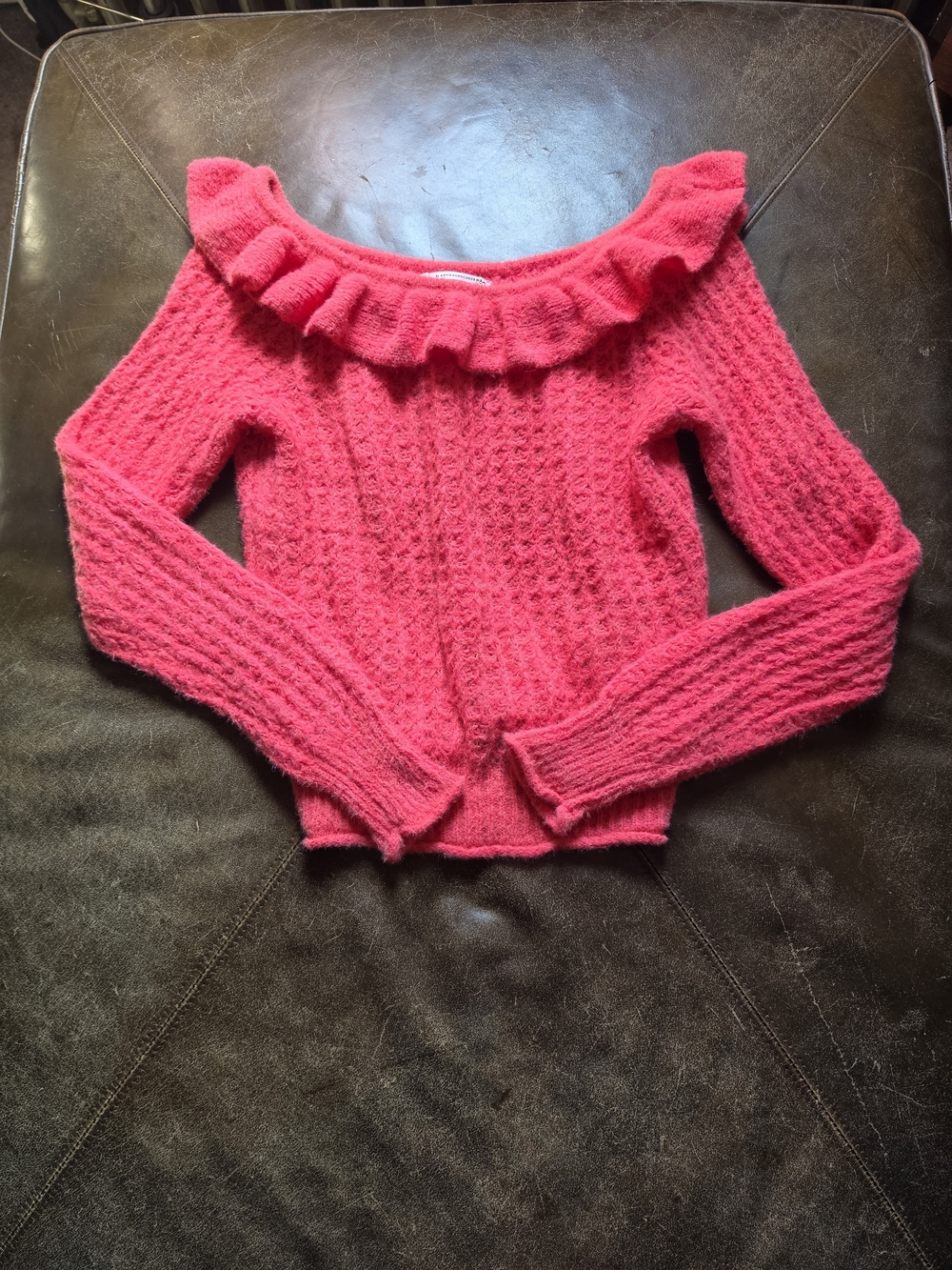 Anthropologie Ruffled Boat Neck Knit Sweater S
